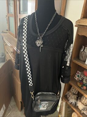NWOT 3 pcUmgee Black Short Sleeve Sheer Dot and lace 👗 and locket & bag size Med